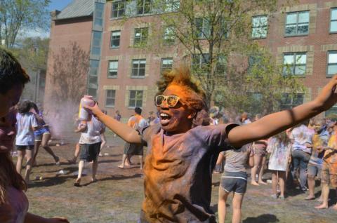 student covered in powders