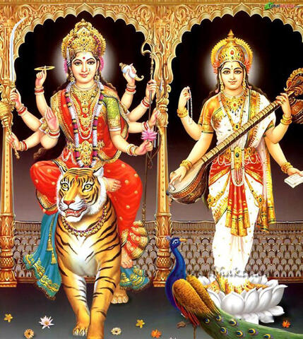 Goddesses and Durga and Saraswati