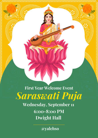 event poster with Saraswati image