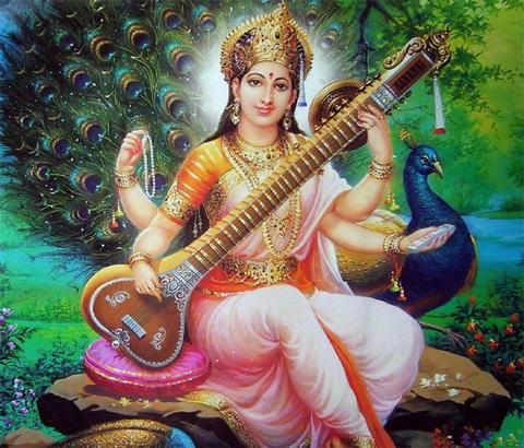 Image of Saraswati playing a veena