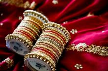 bangle sets placed on a sari